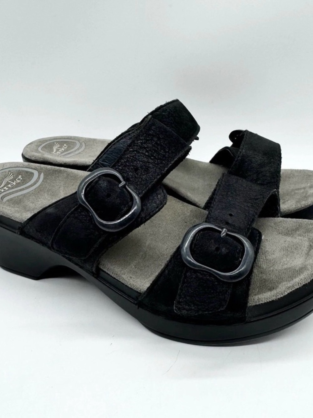 Dansko Black Suede Double Buckle Slide Sandals